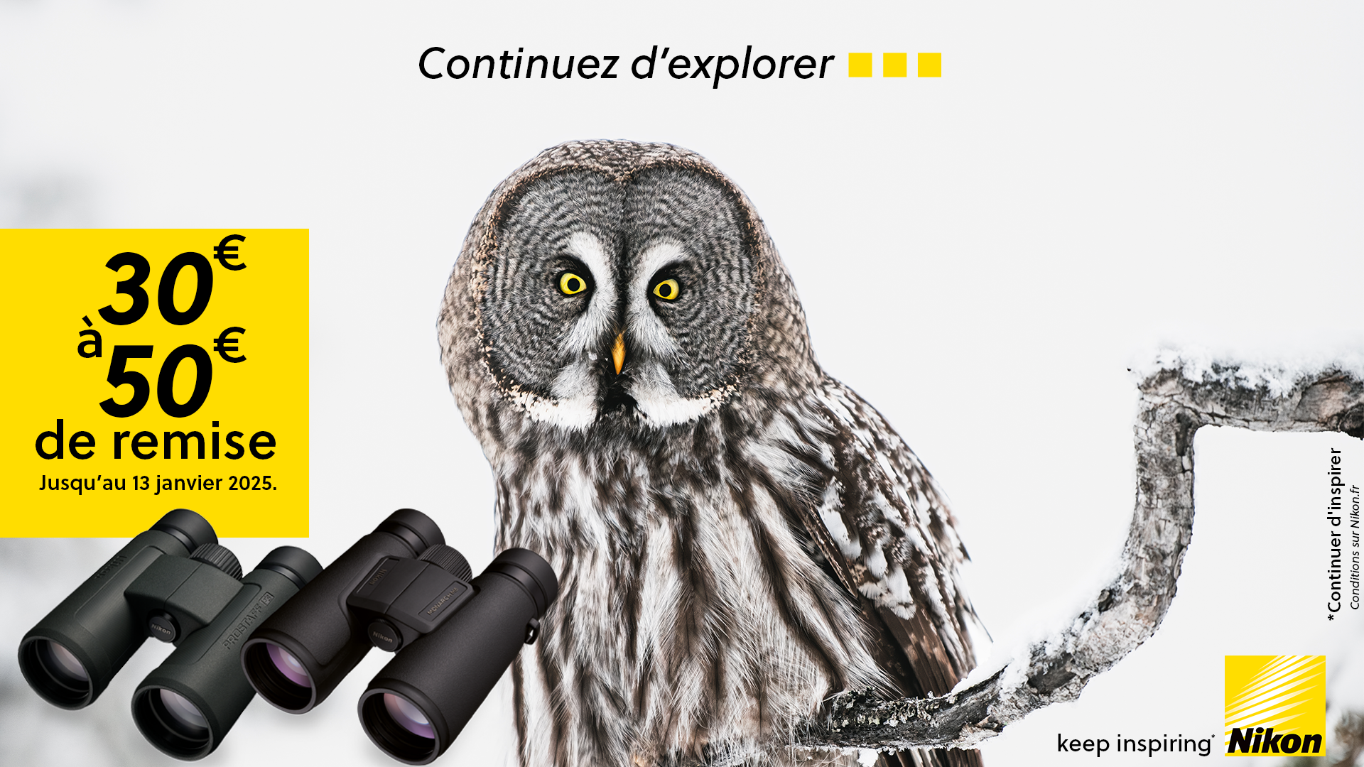 30€ à 50€ de remise sur une sélection de jumelles NIKON du 25/10/2024 au 13/01/2025